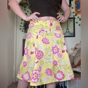 The Cutest Vintage Y2K Yellow Pink & Green Preppy Flared Pleated Knee High Skirt